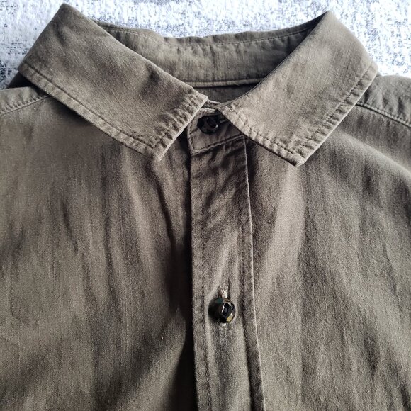 Olive Army Green AR Aloha Rag 3/4 Length Sleeve Button Up Shirt Side Zips - Picture 16 of 16